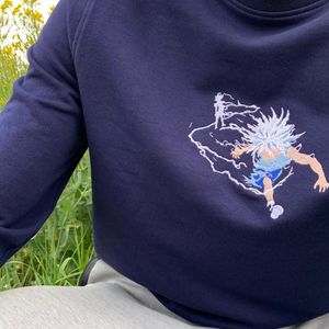 Sweat col rond bleu - broderie vue de face 