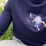 Sweat col rond bleu - broderie vue de face 