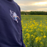 Sweat col rond bleu brodé - vue de profile