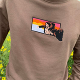Sweat col rond marron - broderie vue de face 